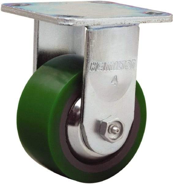 Hamilton - 4" Diam x 2" Wide x 5-5/8" OAH Top Plate Mount Rigid Caster - Polyurethane Mold onto Cast Iron Center, 750 Lb Capacity, Sealed Precision Ball Bearing, 4 x 4-1/2" Plate - Apex Tool & Supply