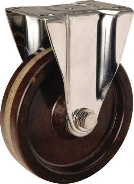 Hamilton - 5" Diam x 1-1/4" Wide x 6-1/4" OAH Top Plate Mount Rigid Caster - Phenolic, 300 Lb Capacity, Plain Bore Bearing, 2-3/8 x 3-5/8" Plate - Apex Tool & Supply