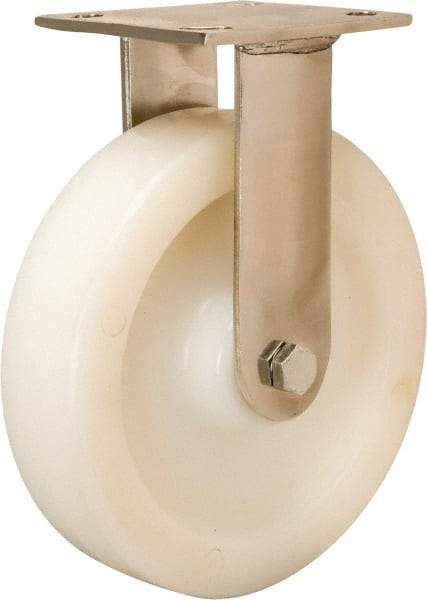 Hamilton - 8" Diam x 2" Wide x 9-1/2" OAH Top Plate Mount Rigid Caster - Nylon, 500 Lb Capacity, Stainless Steel Precision Ball Bearing, 3-3/4 x 4-1/2" Plate - Apex Tool & Supply