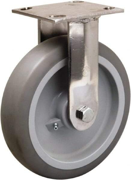 Hamilton - 8" Diam x 2" Wide x 9-1/2" OAH Top Plate Mount Rigid Caster - Rubber Mold on Polyolefin, 500 Lb Capacity, Delrin Bearing, 3-3/4 x 4-1/2" Plate - Apex Tool & Supply