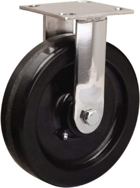 Hamilton - 8" Diam x 2" Wide x 9-1/2" OAH Top Plate Mount Rigid Caster - Phenolic, 800 Lb Capacity, Delrin Bearing, 3-3/4 x 4-1/2" Plate - Apex Tool & Supply