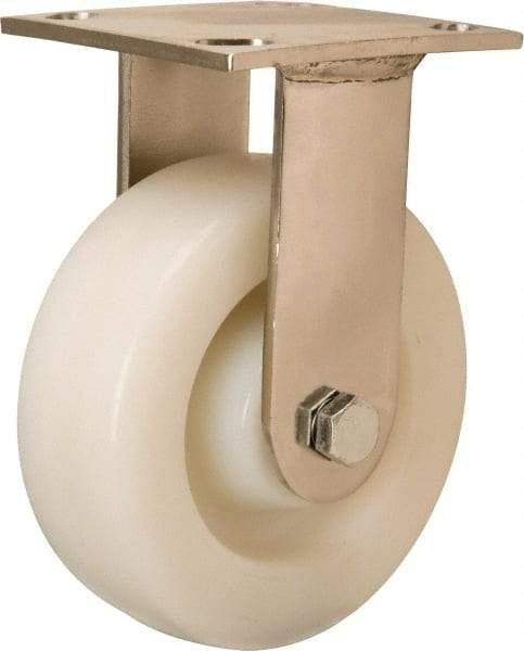 Hamilton - 6" Diam x 2" Wide x 7-1/2" OAH Top Plate Mount Rigid Caster - Nylon, 500 Lb Capacity, Stainless Steel Precision Ball Bearing, 3-3/4 x 4-1/2" Plate - Apex Tool & Supply