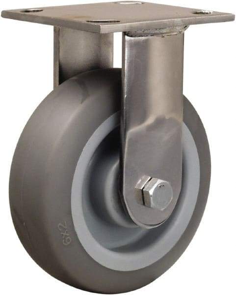 Hamilton - 6" Diam x 2" Wide x 7-1/2" OAH Top Plate Mount Rigid Caster - Rubber Mold on Polyolefin, 410 Lb Capacity, Delrin Bearing, 3-3/4 x 4-1/2" Plate - Apex Tool & Supply