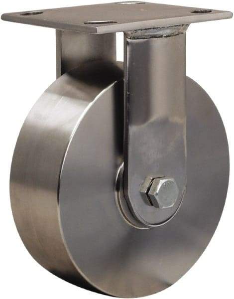 Hamilton - 6" Diam x 2" Wide x 7-1/2" OAH Top Plate Mount Rigid Caster - Forged Steel, 800 Lb Capacity, Delrin Bearing, 3-3/4 x 4-1/2" Plate - Apex Tool & Supply