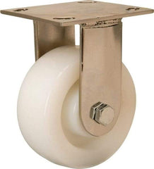 Hamilton - 5" Diam x 2" Wide x 6-1/2" OAH Top Plate Mount Rigid Caster - Nylon, 500 Lb Capacity, Stainless Steel Precision Ball Bearing, 3-3/4 x 4-1/2" Plate - Apex Tool & Supply
