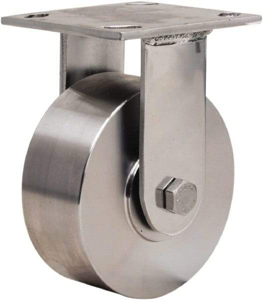 Hamilton - 5" Diam x 2" Wide x 6-1/2" OAH Top Plate Mount Rigid Caster - Forged Steel, 800 Lb Capacity, Plain Bore Bearing, 3-3/4 x 4-1/2" Plate - Apex Tool & Supply