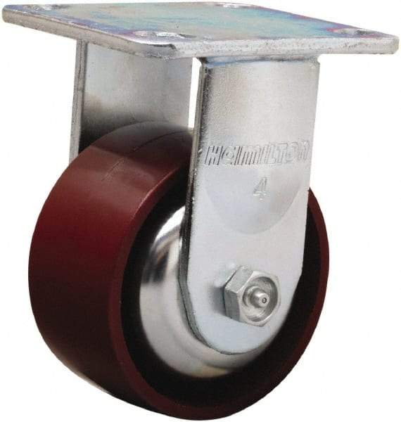Hamilton - 4" Diam x 2" Wide x 5-5/8" OAH Top Plate Mount Rigid Caster - Cast Iron, 900 Lb Capacity, Sealed Precision Ball Bearing, 4 x 4-1/2" Plate - Apex Tool & Supply