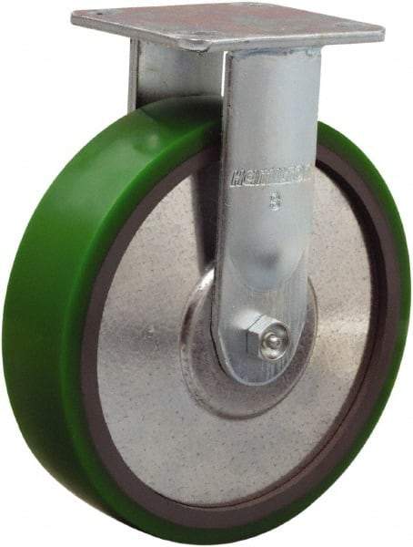 Hamilton - 8" Diam x 2" Wide x 9-1/2" OAH Top Plate Mount Rigid Caster - Polyurethane Mold onto Cast Iron Center, 900 Lb Capacity, Sealed Precision Ball Bearing, 4 x 4-1/2" Plate - Apex Tool & Supply