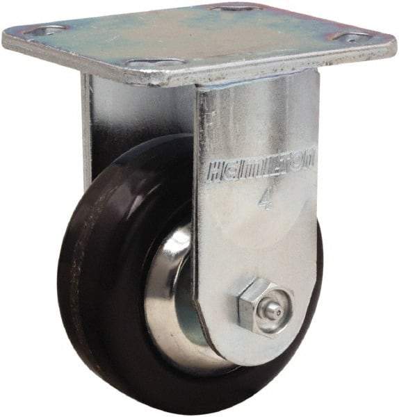 Hamilton - 4" Diam x 1-1/2" Wide x 5-5/8" OAH Top Plate Mount Rigid Caster - Phenolic, 600 Lb Capacity, Straight Roller Bearing, 4 x 4-1/2" Plate - Apex Tool & Supply