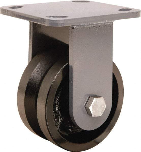 Hamilton - 4" Diam x 2" Wide, Iron Rigid Caster - 800 Lb Capacity, Top Plate Mount, 4" x 4-1/2" Plate, Straight Roller Bearing - Apex Tool & Supply