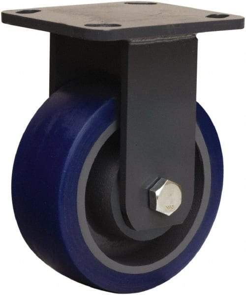 Hamilton - 5" Diam x 2" Wide x 6-1/2" OAH Top Plate Mount Rigid Caster - Polyurethane Mold onto Cast Iron Center, 840 Lb Capacity, Tapered Roller Bearing, 4 x 4-1/2" Plate - Apex Tool & Supply