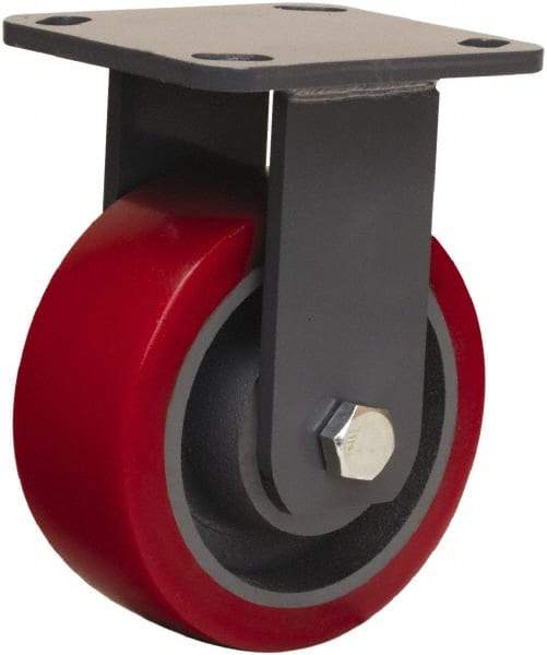 Hamilton - 5" Diam x 2" Wide x 6-1/2" OAH Top Plate Mount Rigid Caster - Polyurethane Mold onto Cast Iron Center, 1,250 Lb Capacity, Sealed Precision Ball Bearing, 4 x 4-1/2" Plate - Apex Tool & Supply