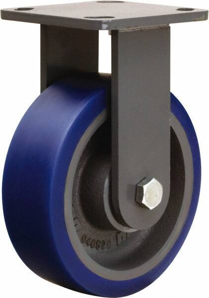 Hamilton - 6" Diam x 2" Wide x 7-1/2" OAH Top Plate Mount Rigid Caster - Polyurethane Mold onto Cast Iron Center, 960 Lb Capacity, Tapered Roller Bearing, 4 x 4-1/2" Plate - Apex Tool & Supply