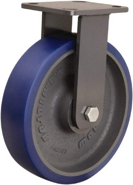 Hamilton - 8" Diam x 2" Wide x 9-1/2" OAH Top Plate Mount Rigid Caster - Polyurethane Mold onto Cast Iron Center, 1,200 Lb Capacity, Tapered Roller Bearing, 4 x 4-1/2" Plate - Apex Tool & Supply