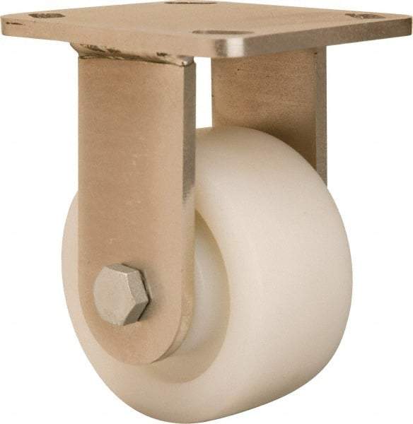 Hamilton - 4" Diam x 2" Wide x 5-5/8" OAH Top Plate Mount Rigid Caster - Nylon, 800 Lb Capacity, Stainless Steel Double Shielded Precision Ball Bearing, 4 x 4-1/2" Plate - Apex Tool & Supply