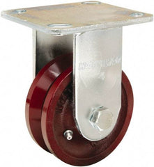 Hamilton - 4" Diam x 1-1/2" Wide, Iron Rigid Caster - 550 Lb Capacity, Top Plate Mount, 4" x 4-1/2" Plate, Straight Roller Bearing - Apex Tool & Supply