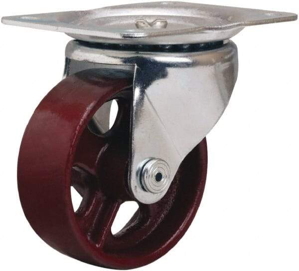 Hamilton - 4" Diam x 1-1/2" Wide x 5" OAH Top Plate Mount Swivel Caster - Cast Iron, 375 Lb Capacity, Plain Bore Bearing, 4 x 5-1/8" Plate - Apex Tool & Supply
