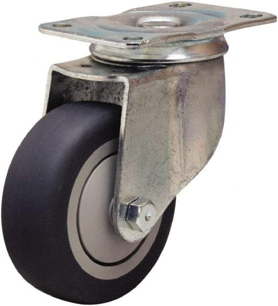 Hamilton - 3-1/2" Diam x 1-3/8" Wide x 4-13/16" OAH Top Plate Mount Swivel Caster - Rubber Mold on Polyolefin, 240 Lb Capacity, Precision Ball Bearing, 2-1/2 x 3-3/4" Plate - Apex Tool & Supply