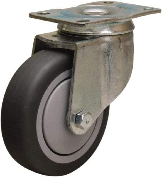 Hamilton - 4" Diam x 1-3/8" Wide x 5" OAH Top Plate Mount Swivel Caster - Rubber Mold on Polyolefin, 250 Lb Capacity, Precision Ball Bearing, 2-1/2 x 3-3/4" Plate - Apex Tool & Supply