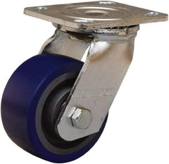 Hamilton - 4" Diam x 2" Wide x 5-5/8" OAH Top Plate Mount Swivel Caster - Polyurethane Mold onto Cast Iron Center, 600 Lb Capacity, Sealed Precision Ball Bearing, 4 x 4-1/2" Plate - Apex Tool & Supply