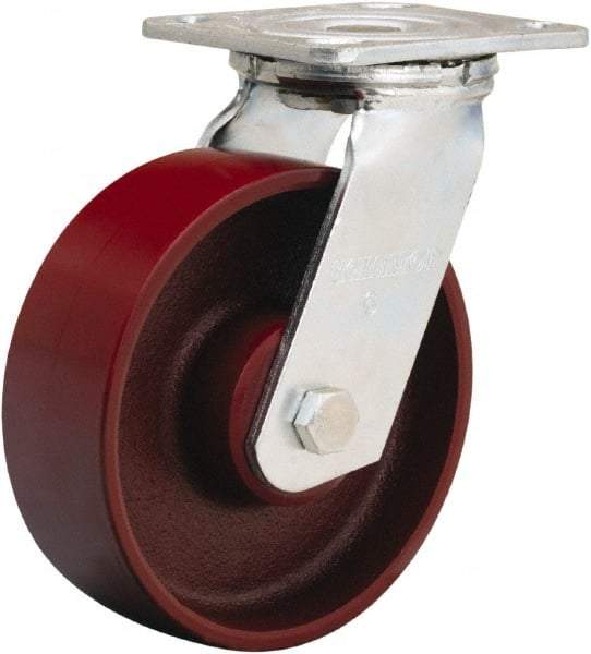 Hamilton - 6" Diam x 2" Wide x 7-1/2" OAH Top Plate Mount Swivel Caster - Cast Iron, 1,250 Lb Capacity, Precision Ball Bearing, 4 x 4-1/2" Plate - Apex Tool & Supply