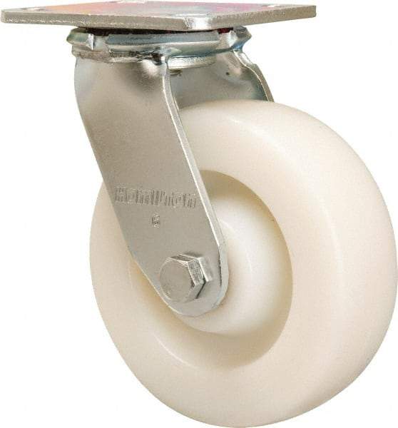 Hamilton - 6" Diam x 2" Wide x 7-1/2" OAH Top Plate Mount Swivel Caster - Nylon, 1,000 Lb Capacity, Sealed Precision Ball Bearing, 4 x 4-1/2" Plate - Apex Tool & Supply