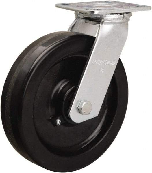 Hamilton - 8" Diam x 2" Wide x 9-1/2" OAH Top Plate Mount Swivel Caster - Phenolic, 900 Lb Capacity, Straight Roller Bearing, 4 x 4-1/2" Plate - Apex Tool & Supply