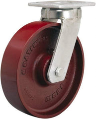 Hamilton - 8" Diam x 2" Wide x 9-1/2" OAH Top Plate Mount Swivel Caster - Cast Iron, 1,500 Lb Capacity, Sealed Precision Ball Bearing, 4 x 4-1/2" Plate - Apex Tool & Supply