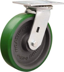 Hamilton - 8" Diam x 2" Wide x 9-1/2" OAH Top Plate Mount Swivel Caster - Polyurethane Mold onto Cast Iron Center, 1,500 Lb Capacity, Sealed Precision Ball Bearing, 4-1/2 x 6-1/4" Plate - Apex Tool & Supply