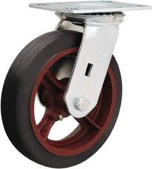 Hamilton - 8" Diam x 2" Wide x 9-1/2" OAH Top Plate Mount Swivel Caster - Rubber Mold on Cast Iron, 500 Lb Capacity, Straight Roller Bearing, 4-1/2 x 6-1/4" Plate - Apex Tool & Supply