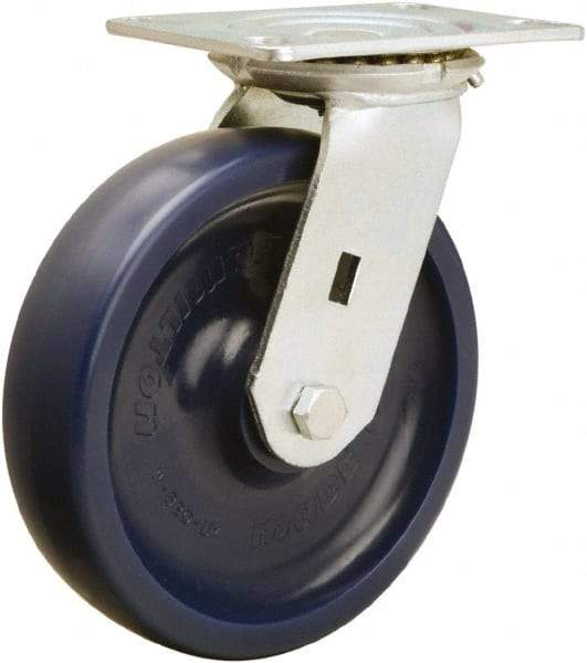 Hamilton - 8" Diam x 2" Wide x 9-1/2" OAH Top Plate Mount Swivel Caster - Polyurethane, 1,500 Lb Capacity, Sealed Precision Ball Bearing, 4-1/2 x 6-1/4" Plate - Apex Tool & Supply