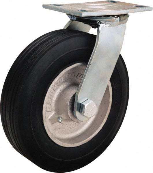 Hamilton - 10" Diam x 2-3/4" Wide, Rubber Swivel Caster - 700 Lb Capacity, Top Plate Mount, 4-1/2" x 6-1/4" Plate, Straight Roller Bearing - Apex Tool & Supply