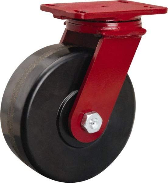 Hamilton - 8" Diam x 3" Wide x 10-1/8" OAH Top Plate Mount Swivel Caster - Phenolic, 2,200 Lb Capacity, Tapered Roller Bearing, 4-1/2 x 6-1/2" Plate - Apex Tool & Supply