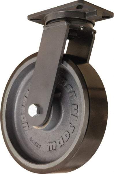 Hamilton - 12" Diam x 3" Wide x 15-1/2" OAH Top Plate Mount Swivel Caster - Polyurethane Mold onto Cast Iron Center, 4,000 Lb Capacity, Sealed Precision Ball Bearing, 5-1/4 x 7-1/4" Plate - Apex Tool & Supply