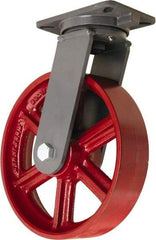 Hamilton - 12" Diam x 3" Wide x 15-1/2" OAH Top Plate Mount Swivel Caster - Cast Iron, 2,500 Lb Capacity, Straight Roller Bearing, 5-1/4 x 7-1/4" Plate - Apex Tool & Supply