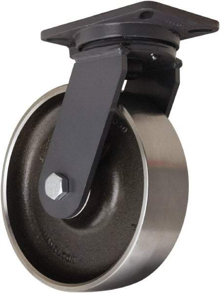 Hamilton - 10" Diam x 3" Wide x 12-1/2" OAH Top Plate Mount Swivel Caster - Forged Steel, 3,500 Lb Capacity, Tapered Roller Bearing, 5-1/4 x 7-1/4" Plate - Apex Tool & Supply