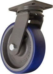 Hamilton - 10" Diam x 3" Wide x 12-1/2" OAH Top Plate Mount Swivel Caster - Polyurethane Mold onto Cast Iron Center, 2,400 Lb Capacity, Tapered Roller Bearing, 5-1/4 x 7-1/4" Plate - Apex Tool & Supply