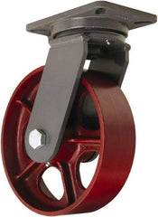 Hamilton - 10" Diam x 3" Wide x 12-1/2" OAH Top Plate Mount Swivel Caster - Cast Iron, 2,600 Lb Capacity, Tapered Roller Bearing, 5-1/4 x 7-1/4" Plate - Apex Tool & Supply