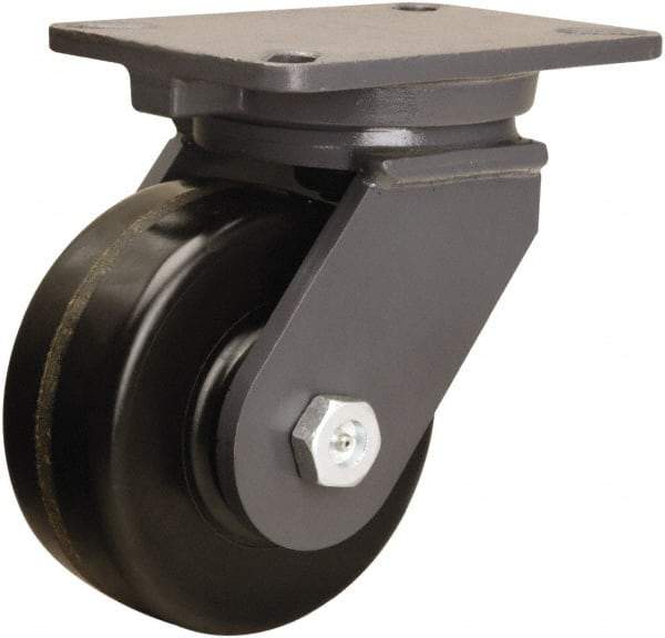 Hamilton - 6" Diam x 2-1/2" Wide x 8" OAH Top Plate Mount Swivel Caster - Phenolic, 1,800 Lb Capacity, Straight Roller Bearing, 5-1/4 x 7-1/4" Plate - Apex Tool & Supply