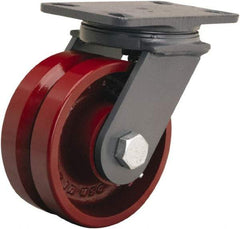 Hamilton - 6" Diam x 2-3/4" Wide, Iron Swivel Caster - 2,500 Lb Capacity, Top Plate Mount, 5-1/4" x 7-1/4" Plate, Tapered Roller Bearing - Apex Tool & Supply