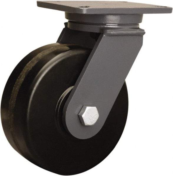 Hamilton - 8" Diam x 3" Wide x 10-1/2" OAH Top Plate Mount Swivel Caster - Phenolic, 3,000 Lb Capacity, Tapered Roller Bearing, 5-1/4 x 7-1/4" Plate - Apex Tool & Supply