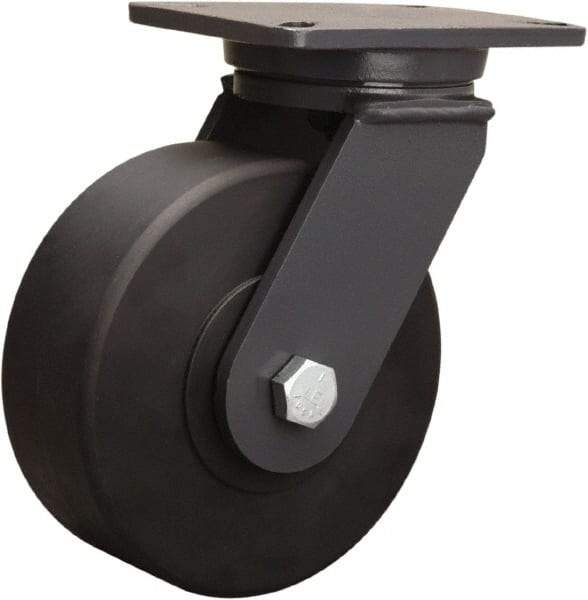 Hamilton - 8" Diam x 3" Wide x 10-1/2" OAH Top Plate Mount Swivel Caster - Nylon, 4,000 Lb Capacity, Sealed Precision Ball Bearing, 5-1/4 x 7-1/4" Plate - Apex Tool & Supply