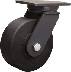 Hamilton - 8" Diam x 3" Wide x 10-1/2" OAH Top Plate Mount Swivel Caster - Nylon, 4,000 Lb Capacity, Sealed Precision Ball Bearing, 5-1/4 x 7-1/4" Plate - Apex Tool & Supply