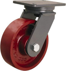 Hamilton - 8" Diam x 2-1/2" Wide x 10-1/2" OAH Top Plate Mount Swivel Caster - Cast Iron, 2,500 Lb Capacity, Straight Roller Bearing, 5-1/4 x 7-1/4" Plate - Apex Tool & Supply
