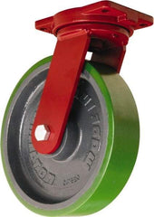 Hamilton - 12" Diam x 3" Wide x 14-1/2" OAH Top Plate Mount Swivel Caster - Polyurethane Mold onto Cast Iron Center, 3,500 Lb Capacity, Tapered Roller Bearing, 6-1/8 x 7-1/2" Plate - Apex Tool & Supply