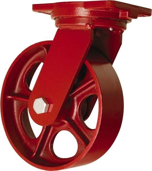 Hamilton - 10" Diam x 3" Wide x 12-1/2" OAH Top Plate Mount Swivel Caster - Cast Iron, 2,600 Lb Capacity, Tapered Roller Bearing, 6-1/8 x 7-1/2" Plate - Apex Tool & Supply