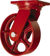 Hamilton - 10" Diam x 3" Wide x 12-1/2" OAH Top Plate Mount Swivel Caster - Cast Iron, 2,600 Lb Capacity, Tapered Roller Bearing, 6-1/8 x 7-1/2" Plate - Apex Tool & Supply
