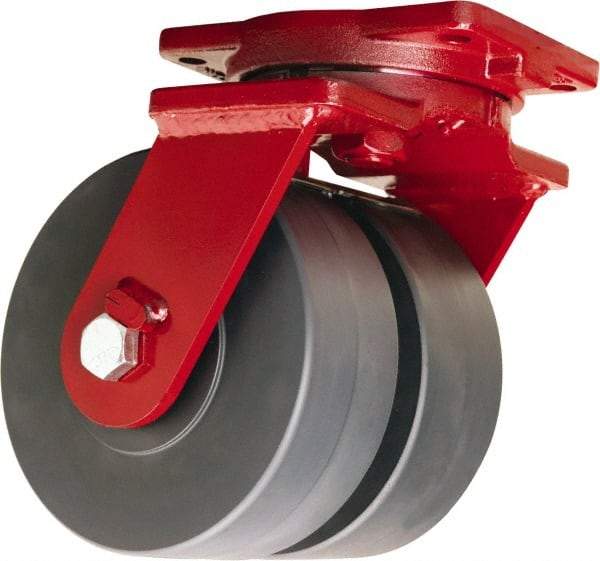 Hamilton - 8" Diam x 3" Wide x 10-1/2" OAH Top Plate Mount Dual Swivel Caster - Nylon, 7,000 Lb Capacity, Sealed Precision Ball Bearing, 6-1/8 x 7-1/2" Plate - Apex Tool & Supply