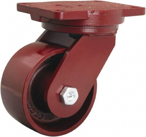 Hamilton - 6" Diam x 3" Wide x 8-1/2" OAH Top Plate Mount Swivel Caster - Cast Iron, 2,500 Lb Capacity, Sealed Precision Ball Bearing, 6-1/8 x 7-1/2" Plate - Apex Tool & Supply