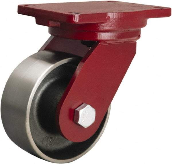 Hamilton - 6" Diam x 2-1/2" Wide x 8-1/2" OAH Top Plate Mount Swivel Caster - Forged Steel, 3,500 Lb Capacity, Straight Roller Bearing, 6-1/8 x 7-1/2" Plate - Apex Tool & Supply